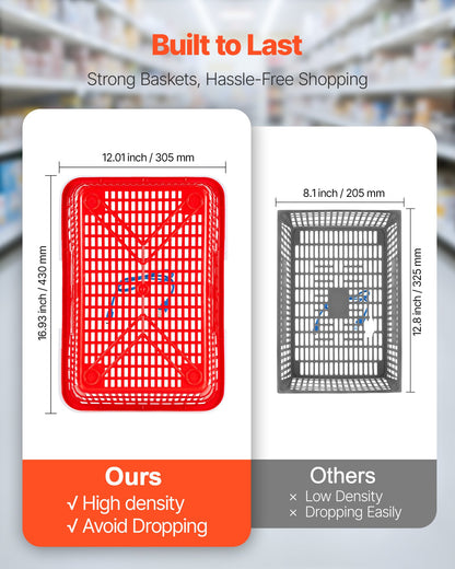 VEVOR Shopping Baskets, 20 PCS, 21L Stackable PE Plastic Grocery Baskets with Handles, Dense Mesh Structure, Holds up to 20 lbs, Portable for Grocery, Retail, Stores, Supermarket, Home Use, Red - DSBDGWL20PCSQD1UT001V0 - view 3