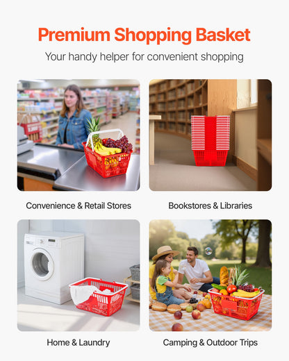 VEVOR Shopping Baskets, 20 PCS, 21L Stackable PE Plastic Grocery Baskets with Handles, Dense Mesh Structure, Holds up to 20 lbs, Portable for Grocery, Retail, Stores, Supermarket, Home Use, Red - DSBDGWL20PCSQD1UT001V0 - view 7