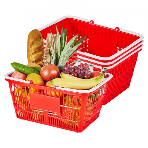 VEVOR Shopping Baskets, 4 PCS, 21L Stackable PE Plastic Grocery Baskets with Handles, Dense Mesh Structure, Holds up to 20 lbs, Portable for Grocery, Retail