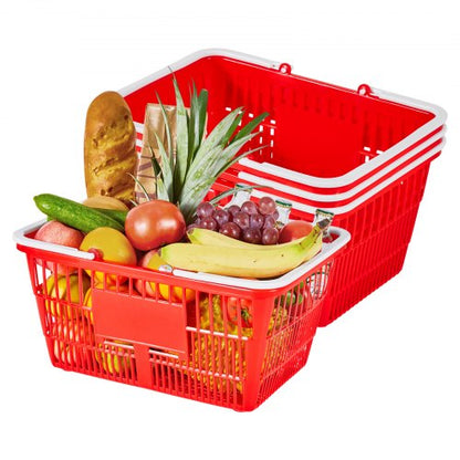 VEVOR Shopping Baskets, 4 PCS, 21L Stackable PE Plastic Grocery Baskets with Handles, Dense Mesh Structure, Holds up to 20 lbs, Portable for Grocery, Retail