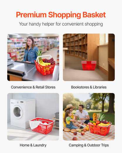 VEVOR Shopping Baskets, 4 PCS, 21L Stackable PE Plastic Grocery Baskets with Handles, Dense Mesh Structure, Holds up to 20 lbs, Portable for Grocery, Retail