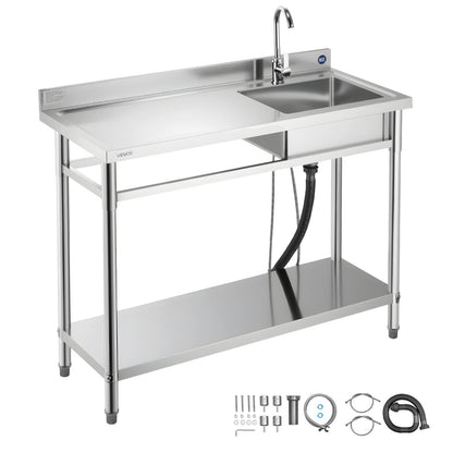 VEVOR Stainless Steel Utility Sink, Free Standing Single Bowl Commercial Kitchen Sink with Faucet, Utility Left Basin Workbench with Hot & Cold Water Pipe for Garage Restaurant Laundry, 47x19.7x37 in - DSCDGZT120CM131GM001V0 - view 1