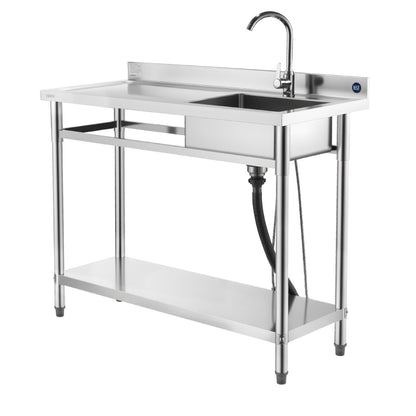 VEVOR Stainless Steel Utility Sink, Free Standing Single Bowl Commercial Kitchen Sink with Faucet, Utility Left Basin Workbench with Hot & Cold Water Pipe for Garage Restaurant Laundry, 47x19.7x37 in - DSCDGZT120CM131GM001V0 - view 10
