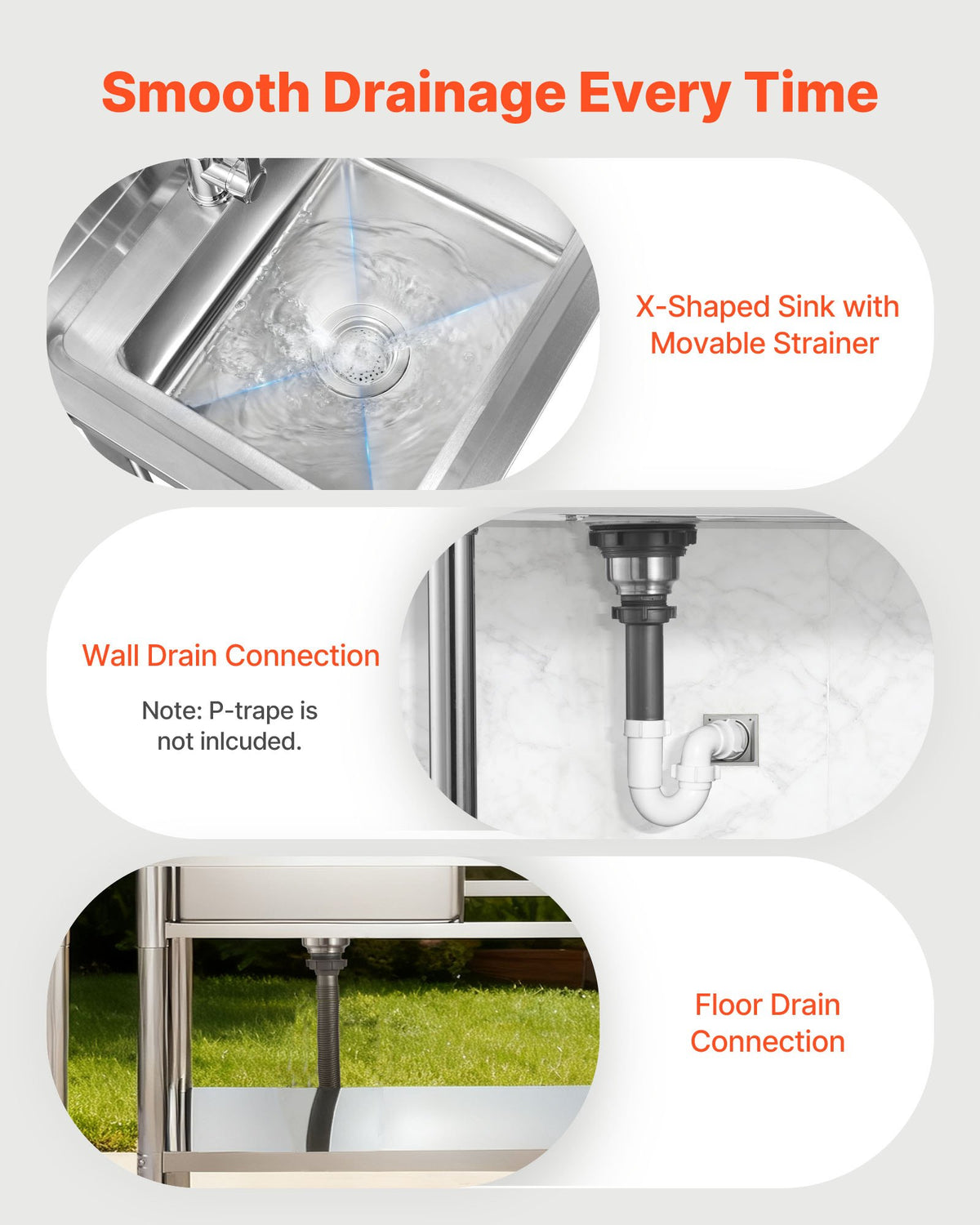 VEVOR Stainless Steel Utility Sink, Free Standing Single Bowl Commercial Kitchen Sink with Faucet, Utility Right Basin Workbench with Hot & Cold Water Pipe for Garage Restaurant Laundry, 47x19.7x37 in - DSCDGZT120CMN8UVM001V0 - view 6