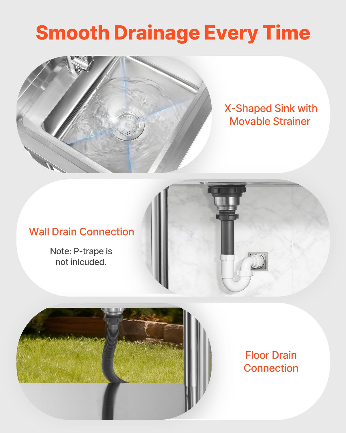 VEVOR Stainless Steel Utility Sink, Rolling Single Bowl Commercial Kitchen Sink with Drawer, Faucet and Hot & Cold Water Pipe, Utility Basin for Garage, Restaurant, Laundry, 47.2 x 19.7 x 37 in - DSCDGZT120CMNFORS001V0 - view 6
