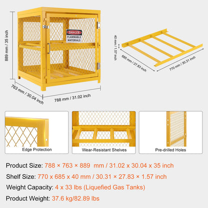 VEVOR Horizontal Cylinder Storage Cabinet, 4 x 33 lbs Cylinder Capacity, 31.02x30.04x35 inch Propane Storage Cage, Gas Cylinder Cabinet, Yellow Powder Coat Finish, for Freon, Gases, Oxygen, Nitrogen - DSCWJHSLYGSPG3ZIYV0 - view 8