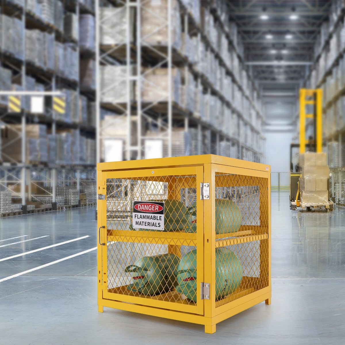 VEVOR Horizontal Cylinder Storage Cabinet, 4 x 33 lbs Cylinder Capacity, 31.02x30.04x35 inch Propane Storage Cage, Gas Cylinder Cabinet, Yellow Powder Coat Finish, for Freon, Gases, Oxygen, Nitrogen - DSCWJHSLYGSPG3ZIYV0 - view 9