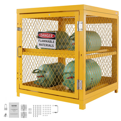 VEVOR Horizontal Cylinder Storage Cabinet, 4 x 33 lbs Cylinder Capacity, 31.02x30.04x35 inch Propane Storage Cage, Gas Cylinder Cabinet, Yellow Powder Coat Finish, for Freon, Gases, Oxygen, Nitrogen - DSCWJHSLYGSPG3ZIYV0 - view 10