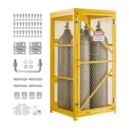VEVOR Vertical Cylinder Storage Cabinet, 31"L x 30"W x 65"H, 9 Cylinder Capacity, Propane Storage Cage with Chain, Lock and Keys, Yellow Powder-Coated Carbon Steel, for Propane, Oxygen, Nitrogen - DSCWJLYG65INPFH5N001V0 - view 1