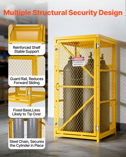 VEVOR Vertical Cylinder Storage Cabinet, 31"L x 30"W x 65"H, 9 Cylinder Capacity, Propane Storage Cage with Chain, Lock and Keys, Yellow Powder-Coated Carbon Steel, for Propane, Oxygen, Nitrogen - DSCWJLYG65INPFH5N001V0 - view 6