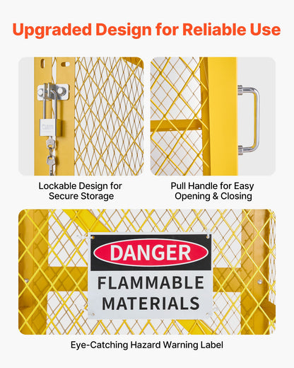 VEVOR Vertical Cylinder Storage Cabinet, 31"L x 30"W x 65"H, 9 Cylinder Capacity, Propane Storage Cage with Chain, Lock and Keys, Yellow Powder-Coated Carbon Steel, for Propane, Oxygen, Nitrogen - DSCWJLYG65INPFH5N001V0 - view 7