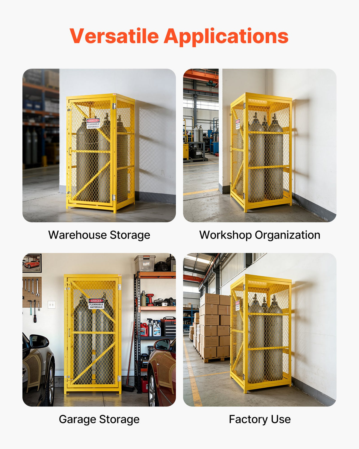 VEVOR Vertical Cylinder Storage Cabinet, 31"L x 30"W x 65"H, 9 Cylinder Capacity, Propane Storage Cage with Chain, Lock and Keys, Yellow Powder-Coated Carbon Steel, for Propane, Oxygen, Nitrogen - DSCWJLYG65INPFH5N001V0 - view 8