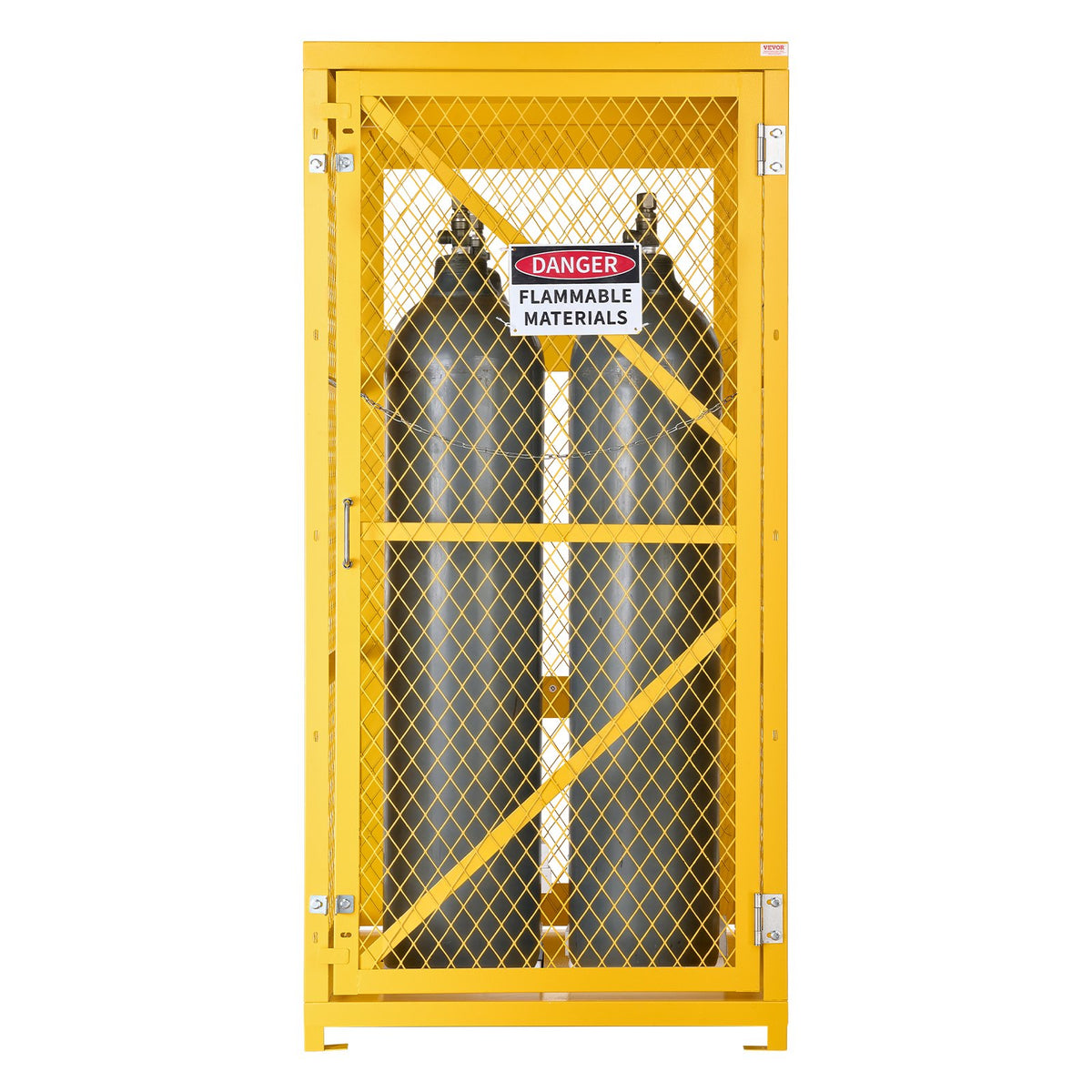 VEVOR Vertical Cylinder Storage Cabinet, 31"L x 30"W x 65"H, 9 Cylinder Capacity, Propane Storage Cage with Chain, Lock and Keys, Yellow Powder-Coated Carbon Steel, for Propane, Oxygen, Nitrogen - DSCWJLYG65INPFH5N001V0 - view 10