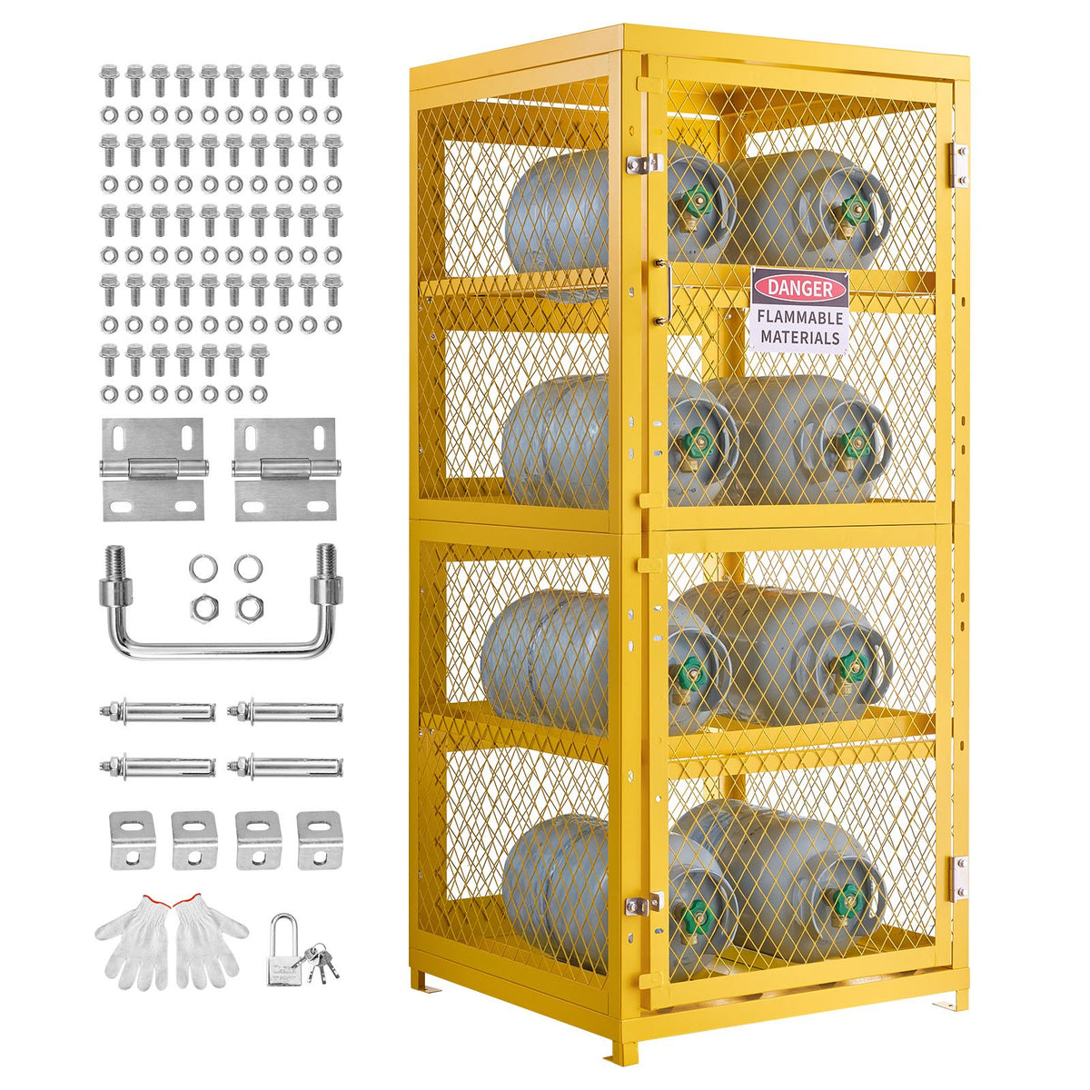 VEVOR Horizontal Cylinder Storage Cabinet, 30"L x 30"W x 70.3"H, 8 Cylinder Capacity, 4-Tier Propane Storage Cage, with Lock and Keys, Yellow Powder-Coated Carbon Steel, for Propane, Oxygen, Nitrogen - DSCWJLYG7025VG2YP001V0 - view 1