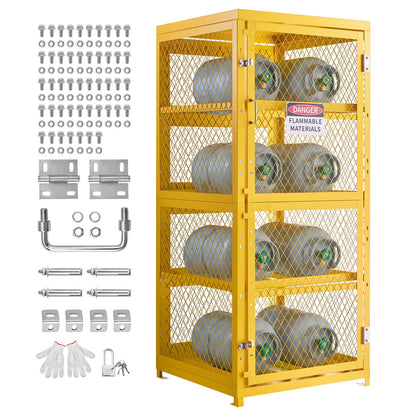 VEVOR Horizontal Cylinder Storage Cabinet, 30"L x 30"W x 70.3"H, 8 Cylinder Capacity, 4-Tier Propane Storage Cage, with Lock and Keys, Yellow Powder-Coated Carbon Steel, for Propane, Oxygen, Nitrogen - DSCWJLYG7025VG2YP001V0 - view 1
