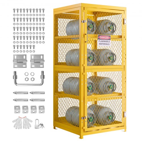 VEVOR Horizontal Cylinder Storage Cabinet, 30"L x 30"W x 70.3"H, 8 Cylinder Capacity, 4-Tier Propane Storage Cage, with Lock and Keys, Yellow Powder-Coated Carbon Steel, for Propane, Oxygen, Nitrogen - DSCWJLYG7025VG2YP001V0 - view 2
