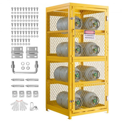 VEVOR Horizontal Cylinder Storage Cabinet, 30"L x 30"W x 70.3"H, 8 Cylinder Capacity, 4-Tier Propane Storage Cage, with Lock and Keys, Yellow Powder-Coated Carbon Steel, for Propane, Oxygen, Nitrogen - DSCWJLYG7025VG2YP001V0 - view 2
