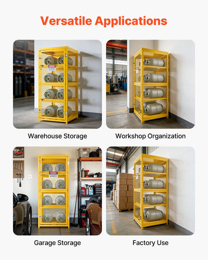 VEVOR Horizontal Cylinder Storage Cabinet, 30"L x 30"W x 70.3"H, 8 Cylinder Capacity, 4-Tier Propane Storage Cage, with Lock and Keys, Yellow Powder-Coated Carbon Steel, for Propane, Oxygen, Nitrogen - DSCWJLYG7025VG2YP001V0 - view 8