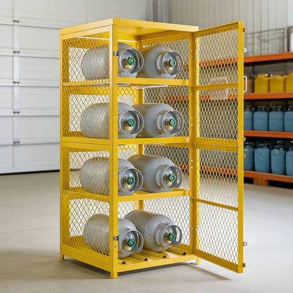 VEVOR Horizontal Cylinder Storage Cabinet, 30"L x 30"W x 70.3"H, 8 Cylinder Capacity, 4-Tier Propane Storage Cage, with Lock and Keys, Yellow Powder-Coated Carbon Steel, for Propane, Oxygen, Nitrogen - DSCWJLYG7025VG2YP001V0 - view 9