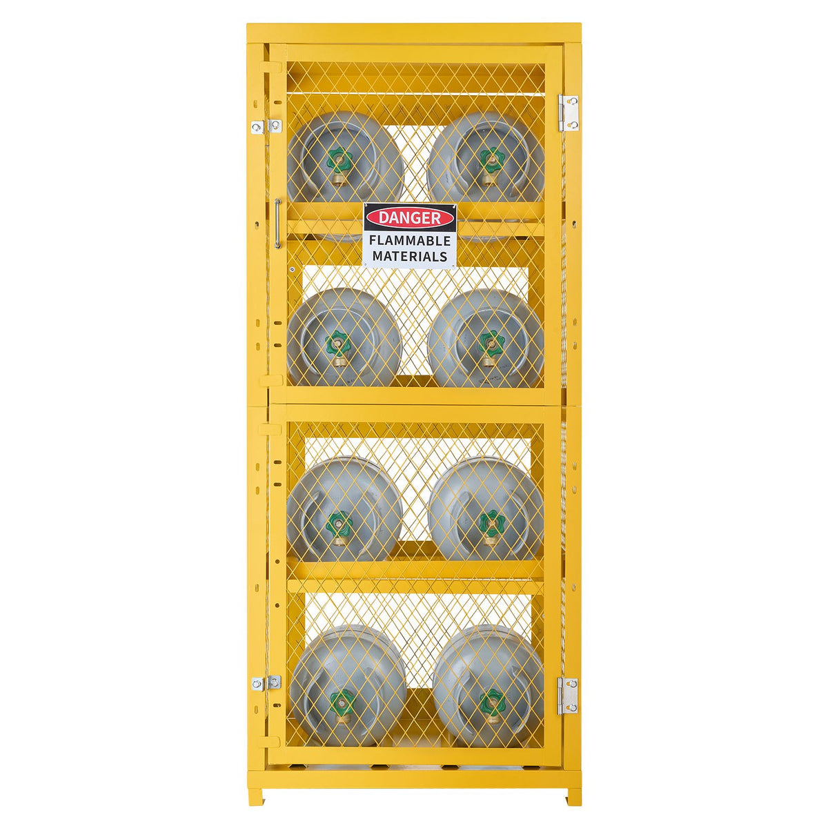 VEVOR Horizontal Cylinder Storage Cabinet, 30"L x 30"W x 70.3"H, 8 Cylinder Capacity, 4-Tier Propane Storage Cage, with Lock and Keys, Yellow Powder-Coated Carbon Steel, for Propane, Oxygen, Nitrogen - DSCWJLYG7025VG2YP001V0 - view 10