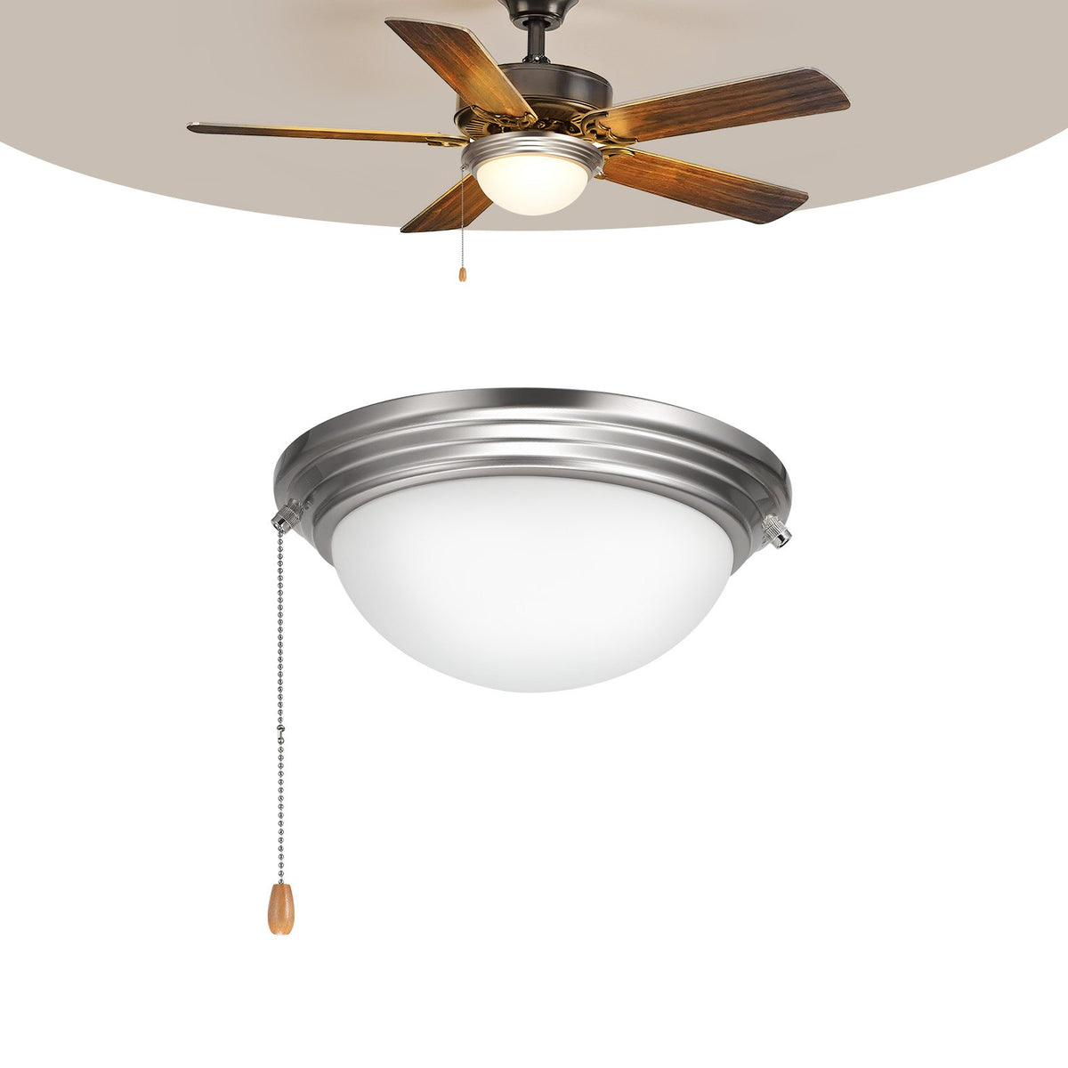 VEVOR Ceiling Fan Light Kit, 750lm 3000K Fan Light Kit with Pull Chain, 2 LED Bulbs, Modern Replacement Fixture for Living Room, Dining Room, Bedroom, Frosted Milk Glass Shade Brushed Nickel Finish - DSDBQDYLTK1J64DET001V6 - view 1