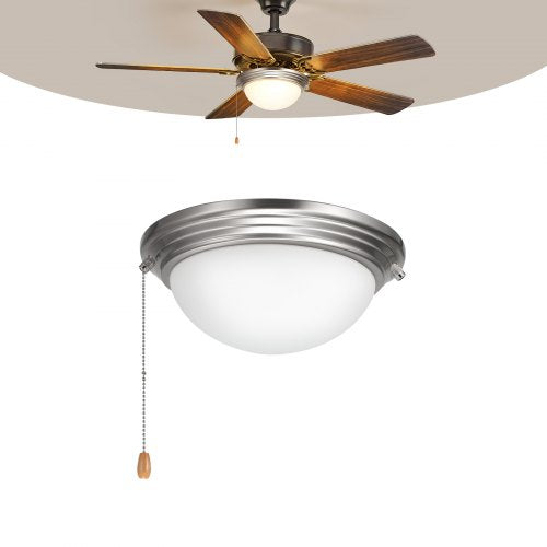 VEVOR Ceiling Fan Light Kit, 750lm 3000K Fan Light Kit with Pull Chain, 2 LED Bulbs, Modern Replacement Fixture for Living Room, Dining Room, Bedroom, Frosted Milk Glass Shade Brushed Nickel Finish - DSDBQDYLTK1J64DET001V6 - view 2