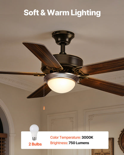 VEVOR Ceiling Fan Light Kit, 750lm 3000K Fan Light Kit with Pull Chain, 2 LED Bulbs, Modern Replacement Fixture for Living Room, Dining Room, Bedroom, Frosted Milk Glass Shade Brushed Nickel Finish - DSDBQDYLTK1J64DET001V6 - view 3