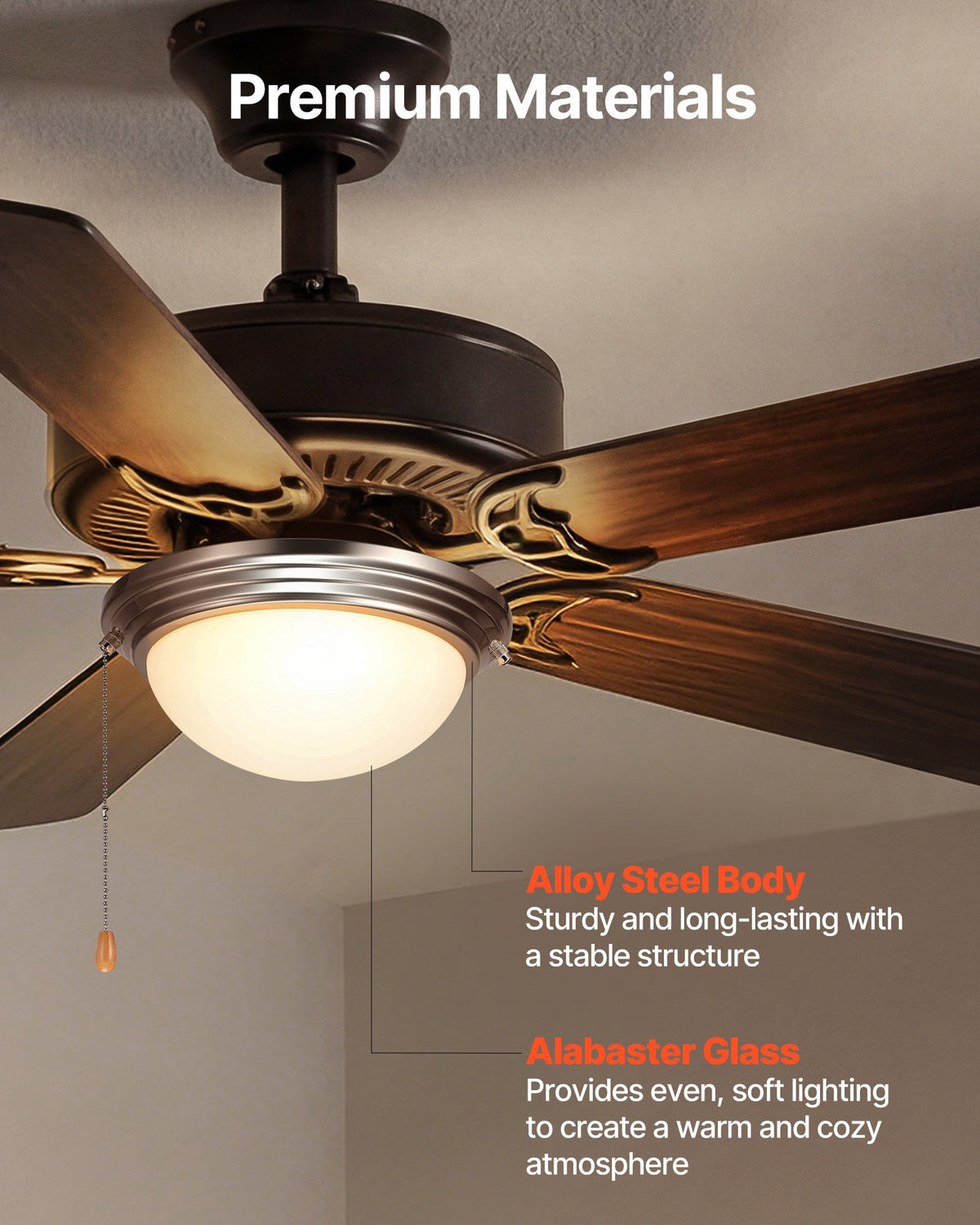 VEVOR Ceiling Fan Light Kit, 750lm 3000K Fan Light Kit with Pull Chain, 2 LED Bulbs, Modern Replacement Fixture for Living Room, Dining Room, Bedroom, Frosted Milk Glass Shade Brushed Nickel Finish - DSDBQDYLTK1J64DET001V6 - view 5