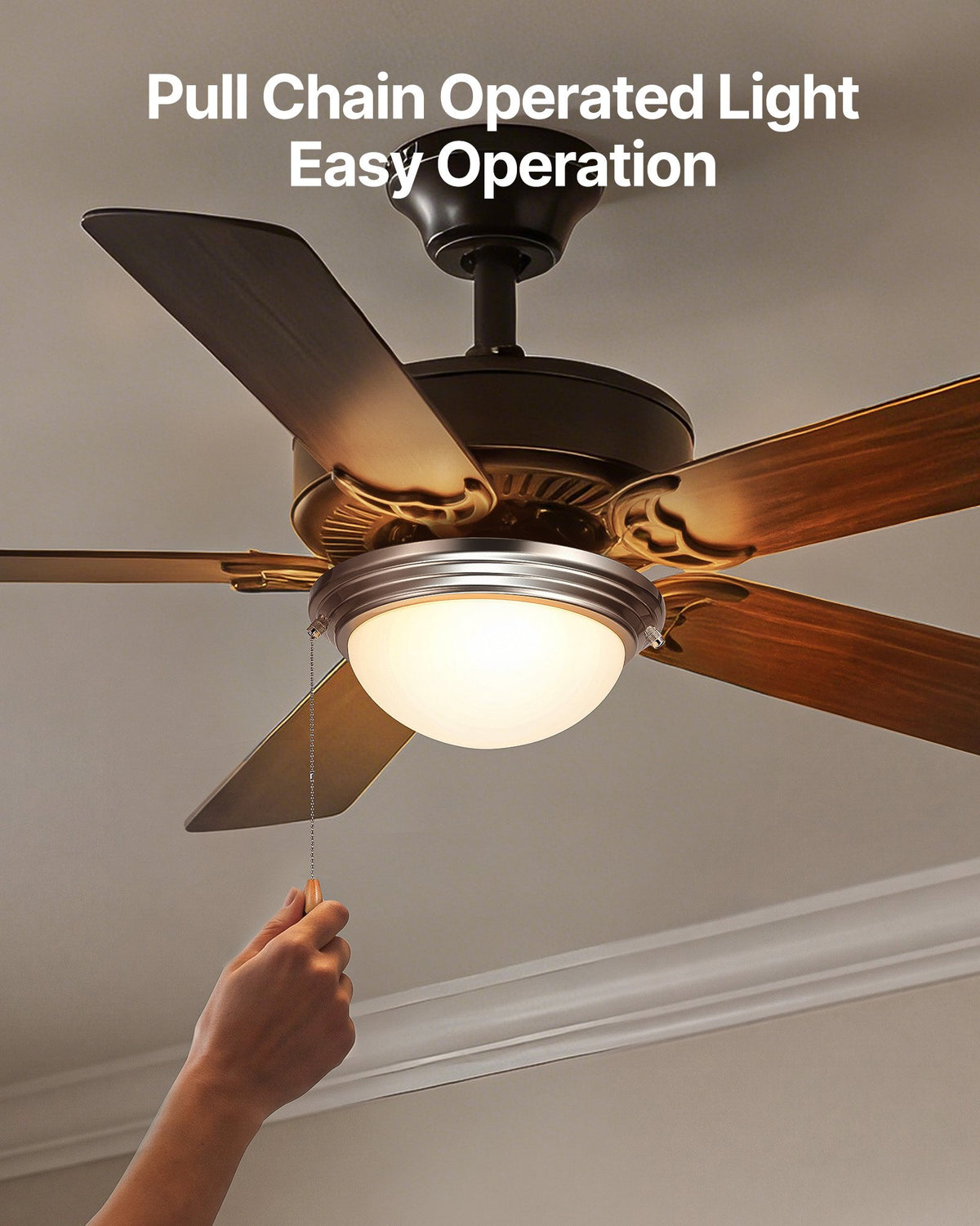 VEVOR Ceiling Fan Light Kit, 750lm 3000K Fan Light Kit with Pull Chain, 2 LED Bulbs, Modern Replacement Fixture for Living Room, Dining Room, Bedroom, Frosted Milk Glass Shade Brushed Nickel Finish - DSDBQDYLTK1J64DET001V6 - view 7