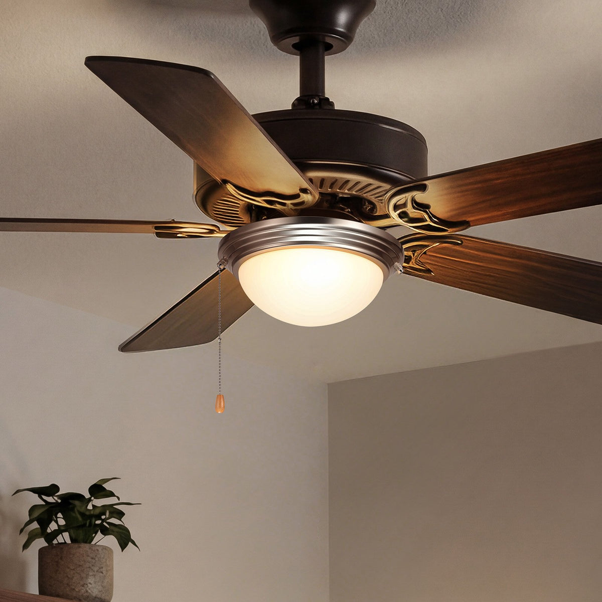 VEVOR Ceiling Fan Light Kit, 750lm 3000K Fan Light Kit with Pull Chain, 2 LED Bulbs, Modern Replacement Fixture for Living Room, Dining Room, Bedroom, Frosted Milk Glass Shade Brushed Nickel Finish - DSDBQDYLTK1J64DET001V6 - view 9