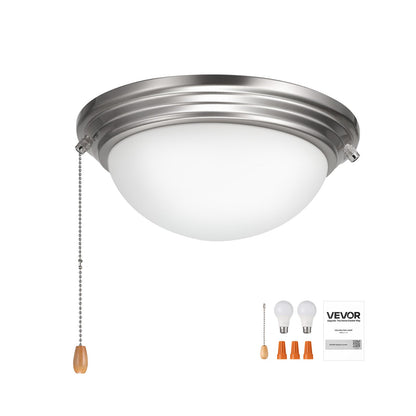 VEVOR Ceiling Fan Light Kit, 750lm 3000K Fan Light Kit with Pull Chain, 2 LED Bulbs, Modern Replacement Fixture for Living Room, Dining Room, Bedroom, Frosted Milk Glass Shade Brushed Nickel Finish - DSDBQDYLTK1J64DET001V6 - view 10