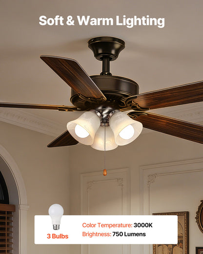 VEVOR Ceiling Fan Light Kit, Three-Light 3000K 750lm Fan Light Kit with Pull Chain, Replacement Fixture for Living Room, Bedroom, Dining Room, Home Decor, Cloud White Glass & Brushed Nickel Finish - DSDHDZDYLTK3VEB5O001V6 - view 3