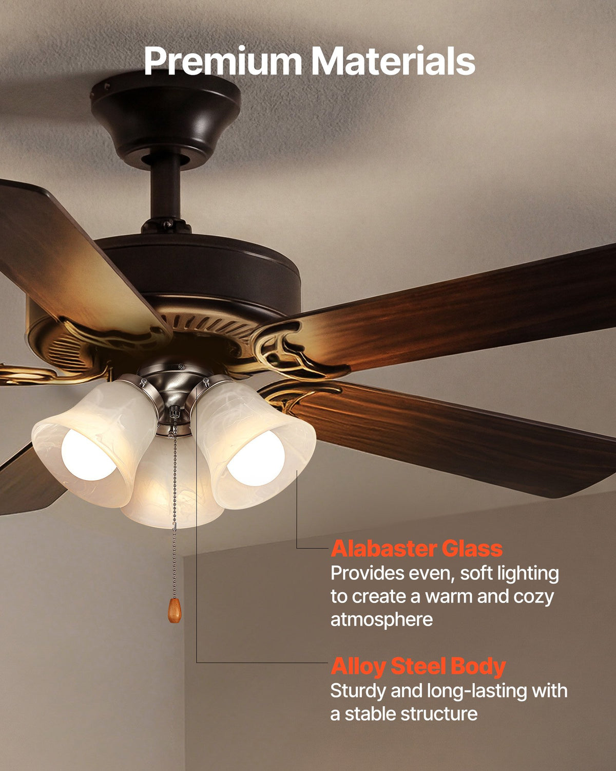 VEVOR Ceiling Fan Light Kit, Three-Light 3000K 750lm Fan Light Kit with Pull Chain, Replacement Fixture for Living Room, Bedroom, Dining Room, Home Decor, Cloud White Glass & Brushed Nickel Finish - DSDHDZDYLTK3VEB5O001V6 - view 5