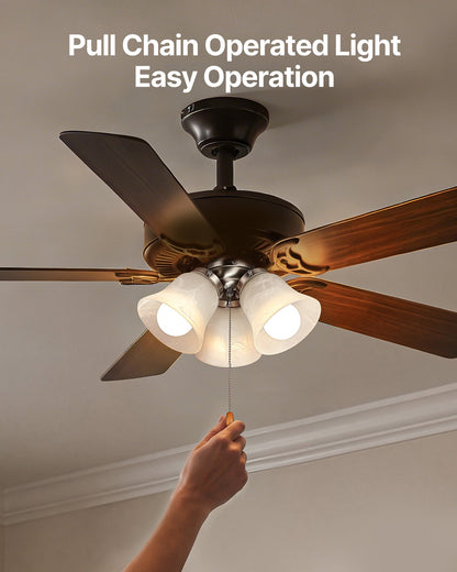 VEVOR Ceiling Fan Light Kit, Three-Light 3000K 750lm Fan Light Kit with Pull Chain, Replacement Fixture for Living Room, Bedroom, Dining Room, Home Decor, Cloud White Glass & Brushed Nickel Finish - DSDHDZDYLTK3VEB5O001V6 - view 7