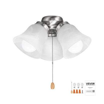 VEVOR Ceiling Fan Light Kit, Three-Light 3000K 750lm Fan Light Kit with Pull Chain, Replacement Fixture for Living Room, Bedroom, Dining Room, Home Decor, Cloud White Glass & Brushed Nickel Finish - DSDHDZDYLTK3VEB5O001V6 - view 10