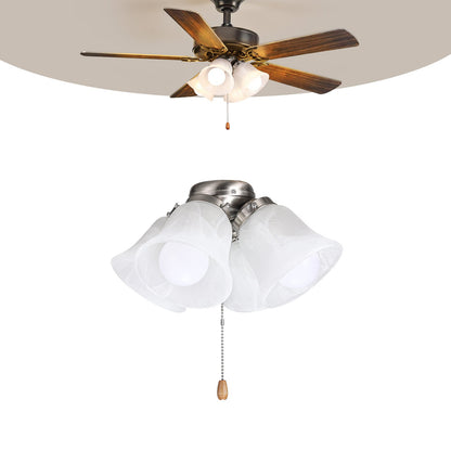 VEVOR Ceiling Fan Light Kit, Four-Light 3000K 750lm Fan Light Kit with Pull Chain, Replacement Light Fixture for Living Room, Bedroom, Home Decor, Cloud White Glass Shade Brushed Nickel, Floral Shape - DSDHDZDYLTK4EGPFE001V6 - view 1