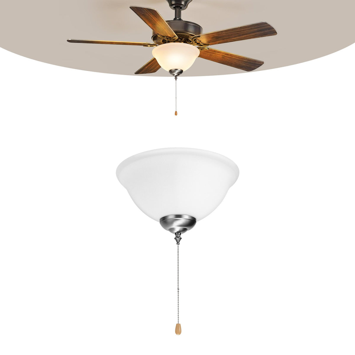 VEVOR Ceiling Fan Light Kit, 750lm 3000K Bowl Shaped Fan Light Kit with Pull Chain, 2 LED Bulbs, Replacement Fixture for Living Room, Dining Room, Bedroom, Indoor, White Glass Shade Brushed Nickel - DSDWZDYLTK1JK9N1K001V6 - view 1