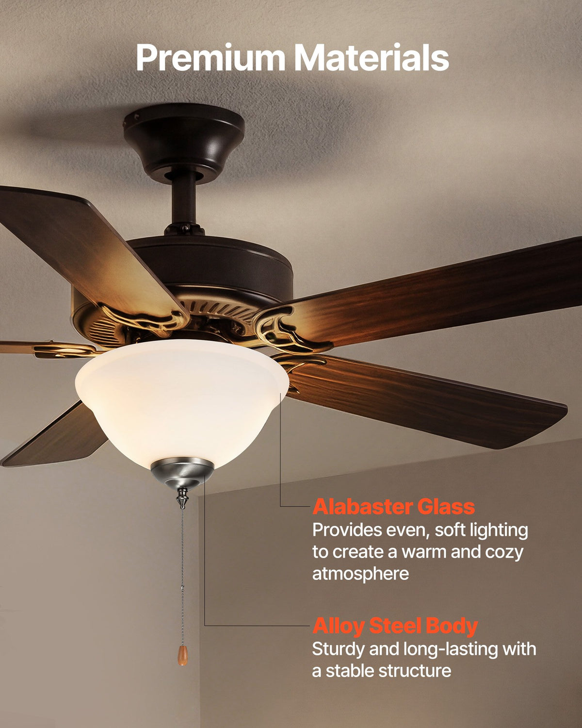 VEVOR Ceiling Fan Light Kit, 750lm 3000K Bowl Shaped Fan Light Kit with Pull Chain, 2 LED Bulbs, Replacement Fixture for Living Room, Dining Room, Bedroom, Indoor, White Glass Shade Brushed Nickel - DSDWZDYLTK1JK9N1K001V6 - view 5