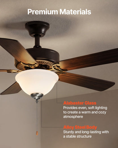 VEVOR Ceiling Fan Light Kit, 750lm 3000K Bowl Shaped Fan Light Kit with Pull Chain, 2 LED Bulbs, Replacement Fixture for Living Room, Dining Room, Bedroom, Indoor, White Glass Shade Brushed Nickel - DSDWZDYLTK1JK9N1K001V6 - view 5