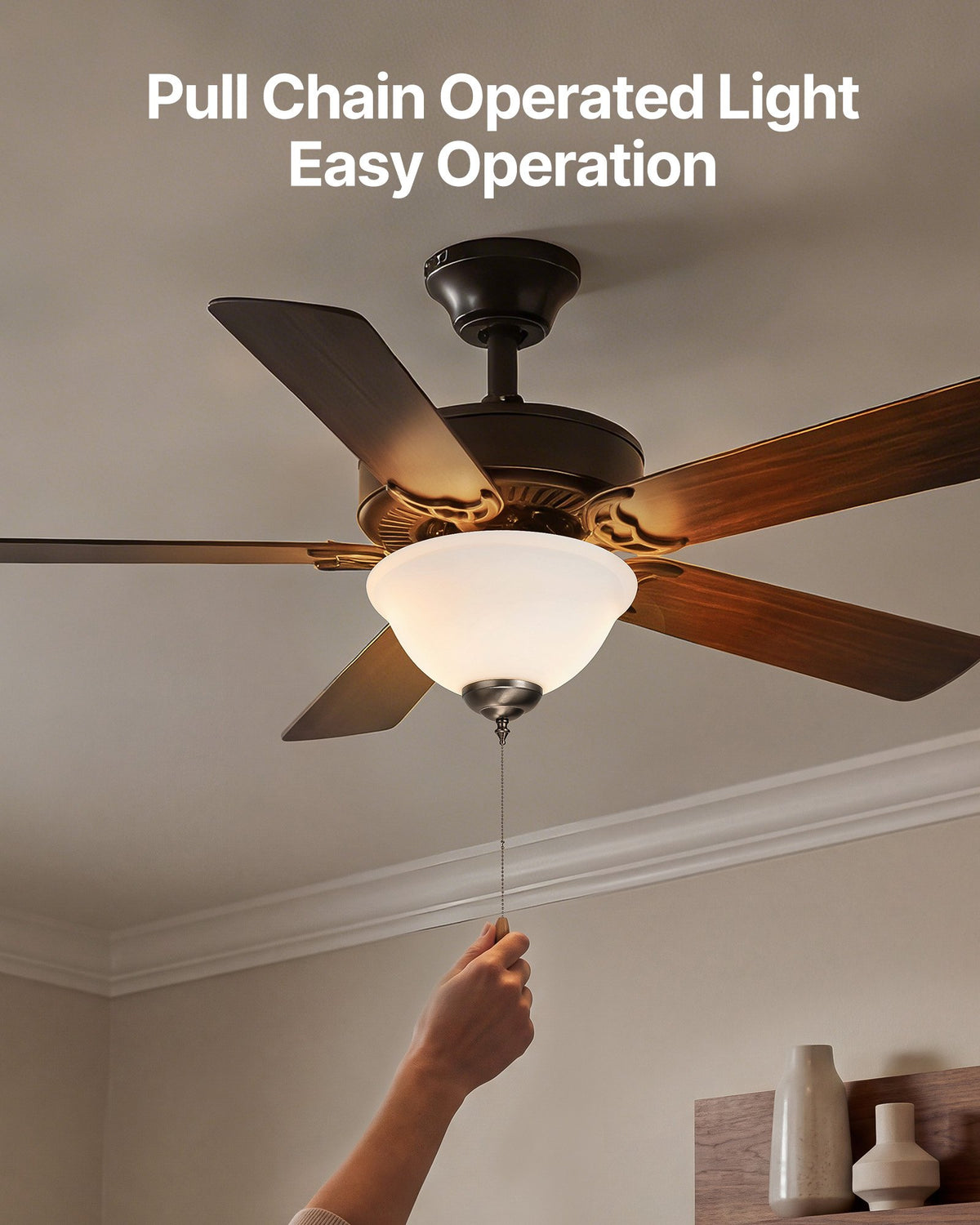 VEVOR Ceiling Fan Light Kit, 750lm 3000K Bowl Shaped Fan Light Kit with Pull Chain, 2 LED Bulbs, Replacement Fixture for Living Room, Dining Room, Bedroom, Indoor, White Glass Shade Brushed Nickel - DSDWZDYLTK1JK9N1K001V6 - view 7