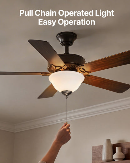 VEVOR Ceiling Fan Light Kit, 750lm 3000K Bowl Shaped Fan Light Kit with Pull Chain, 2 LED Bulbs, Replacement Fixture for Living Room, Dining Room, Bedroom, Indoor, White Glass Shade Brushed Nickel - DSDWZDYLTK1JK9N1K001V6 - view 7