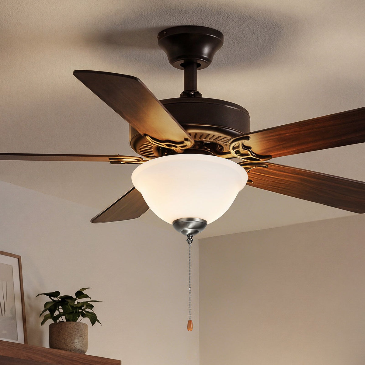 VEVOR Ceiling Fan Light Kit, 750lm 3000K Bowl Shaped Fan Light Kit with Pull Chain, 2 LED Bulbs, Replacement Fixture for Living Room, Dining Room, Bedroom, Indoor, White Glass Shade Brushed Nickel - DSDWZDYLTK1JK9N1K001V6 - view 9