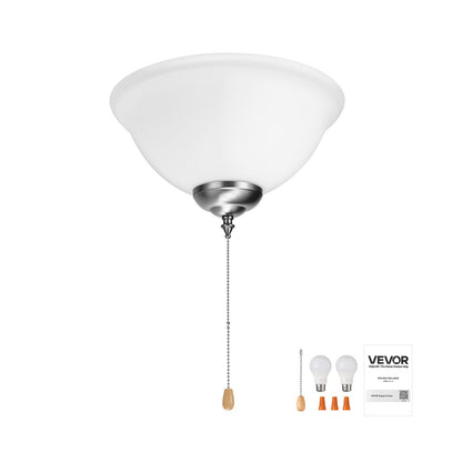 VEVOR Ceiling Fan Light Kit, 750lm 3000K Bowl Shaped Fan Light Kit with Pull Chain, 2 LED Bulbs, Replacement Fixture for Living Room, Dining Room, Bedroom, Indoor, White Glass Shade Brushed Nickel - DSDWZDYLTK1JK9N1K001V6 - view 10