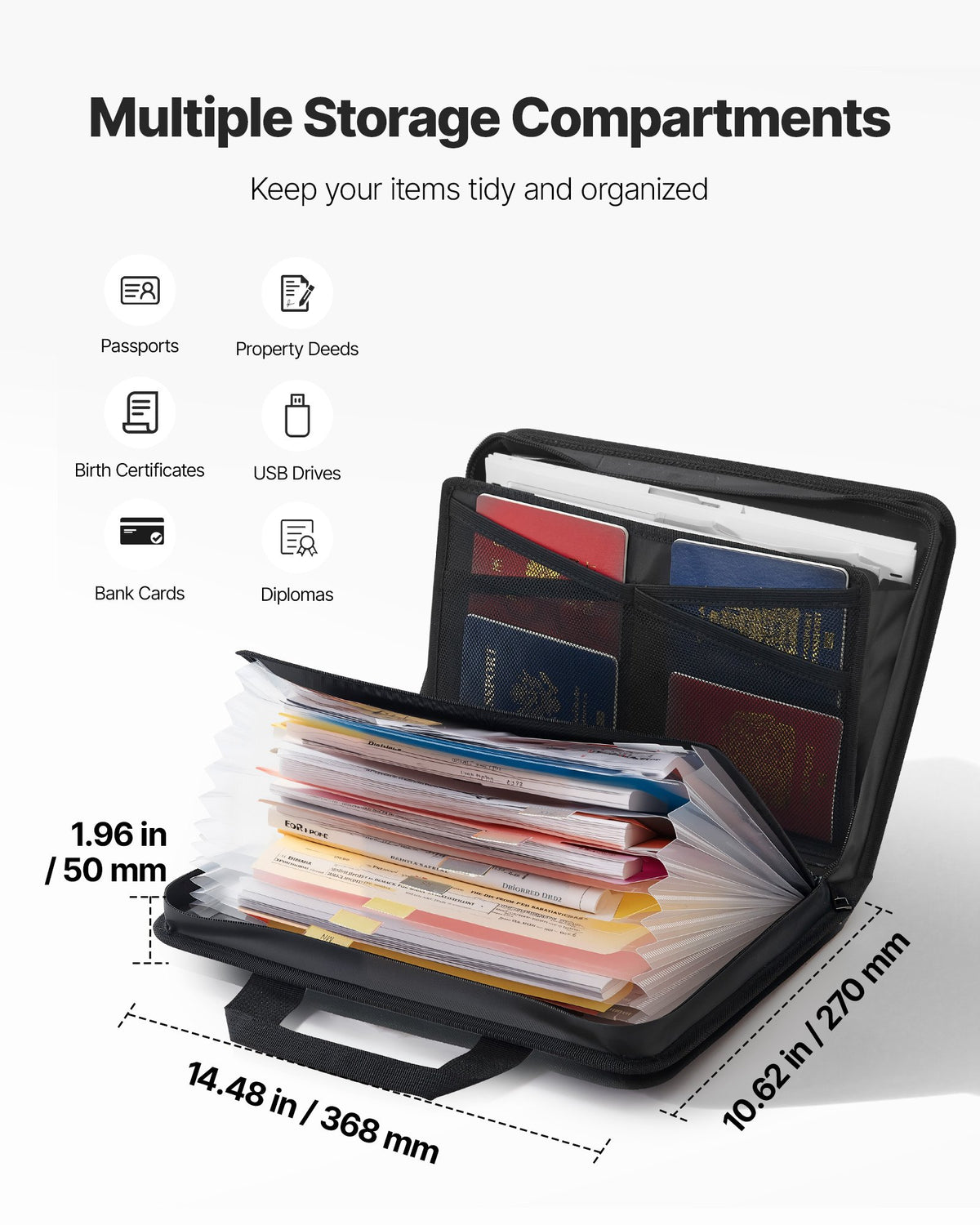VEVOR Fireproof Document Bag, 1832 ℉ Heat Insulated Fireproof & Waterproof Bag, Portable Multi-Layer File Storage Security Organizer Home Office Travel Use, for Passports, Important Documents, Files - DSFHDCGKDCRQ2ZVK9001V0 - view 4