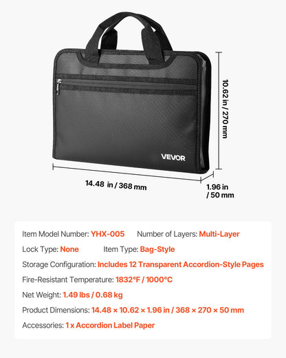 VEVOR Fireproof Document Bag, 1832 ℉ Heat Insulated Fireproof & Waterproof Bag, Portable Multi-Layer File Storage Security Organizer Home Office Travel Use, for Passports, Important Documents, Files - DSFHDCGKDCRQ2ZVK9001V0 - view 8