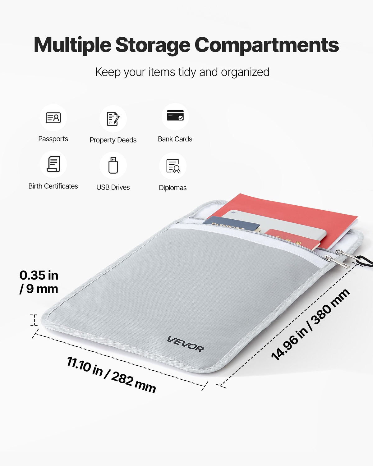 VEVOR Fireproof Document Bag, 2192 ℉ Heat Insulated Fireproof & Waterproof Bag with  Smooth Zipper, Portable File Storage Organizer Home Office Travel Use, for Passports, Important Documents, Files - DSFHDCGKDCRQFIAWT001V0 - view 4