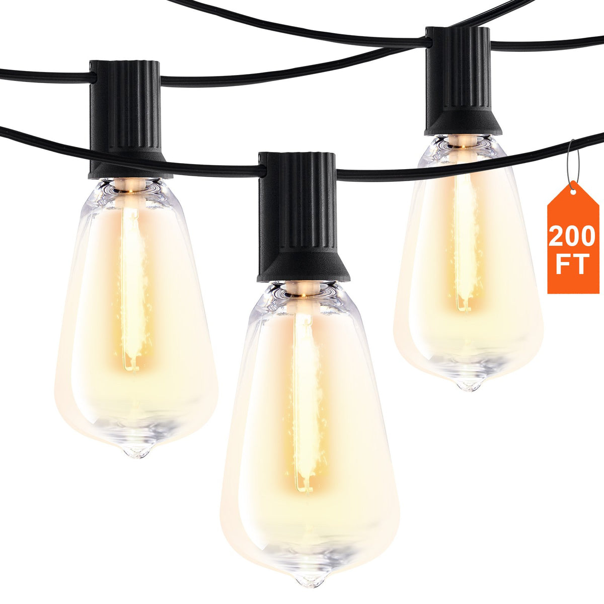 VEVOR LED Outdoor String Lights, 200FT, 2700K Dimmable Outside Patio Lights with 100 ST38 Shatterproof Bulbs E12 Socket Base, Waterproof Hanging Lights for Porch Backyard Garden Balcony Party Decor - DSHWDC200FT1Y7WG9V1 - view 1