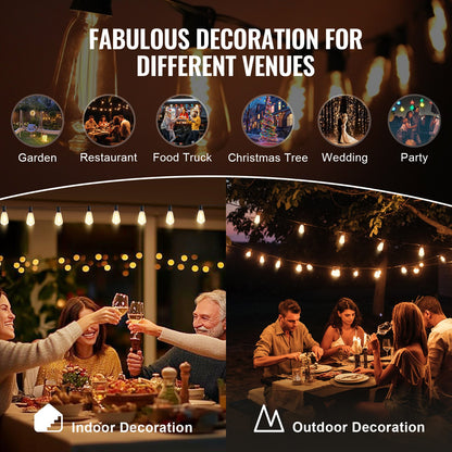 VEVOR LED Outdoor String Lights, 200FT, 2700K Dimmable Outside Patio Lights with 100 ST38 Shatterproof Bulbs E12 Socket Base, Waterproof Hanging Lights for Porch Backyard Garden Balcony Party Decor - DSHWDC200FT1Y7WG9V1 - view 7