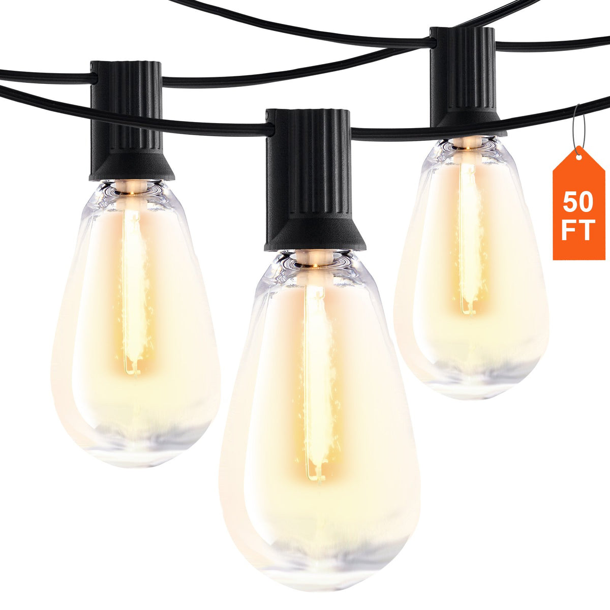 VEVOR LED Outdoor String Lights, 50FT, 2700K Dimmable Outside Patio Lights with 15 S14 Shatterproof Bulbs E12 Socket Base, Waterproof Hanging Lights for Porch Backyard Garden Balcony Deck Party Decor - DSHWDC50FT15MKS7IV1 - view 1