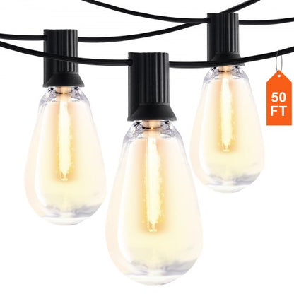 VEVOR LED Outdoor String Lights, 50FT, 2700K Dimmable Outside Patio Lights with 15 S14 Shatterproof Bulbs E12 Socket Base, Waterproof Hanging Lights for Porch Backyard Garden Balcony Deck Party Decor - DSHWDC50FT15MKS7IV1 - view 2